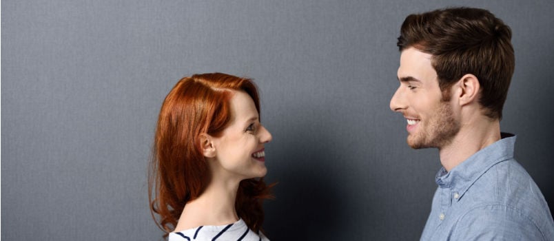 Couple looking at each other