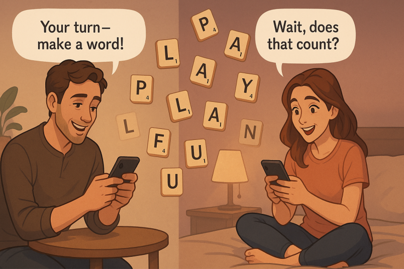 Couple playing word game