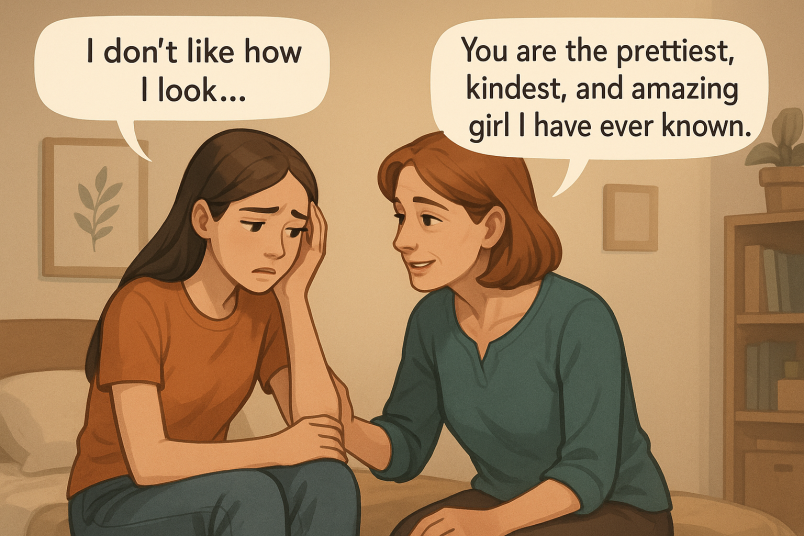 Girl is insecure, her mother talking about