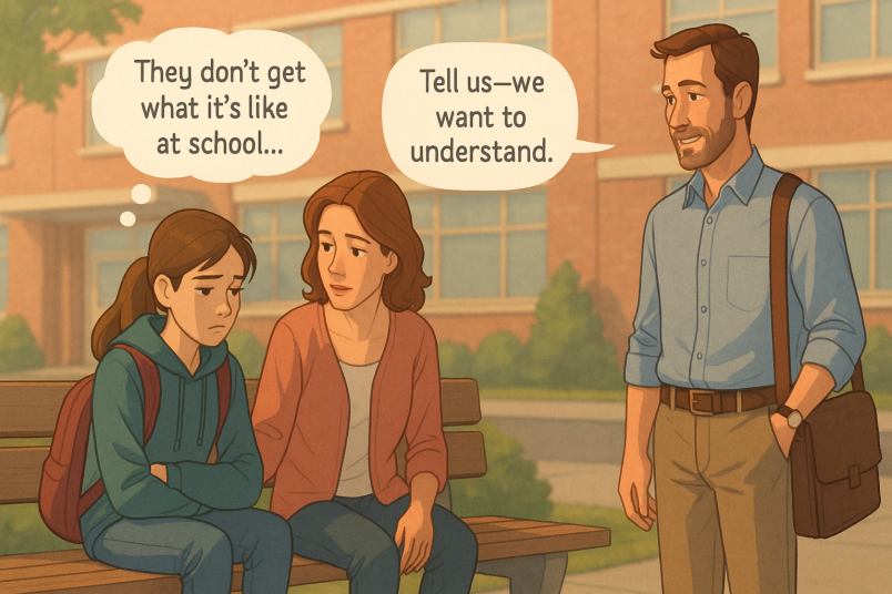 Parents talking to their daughter