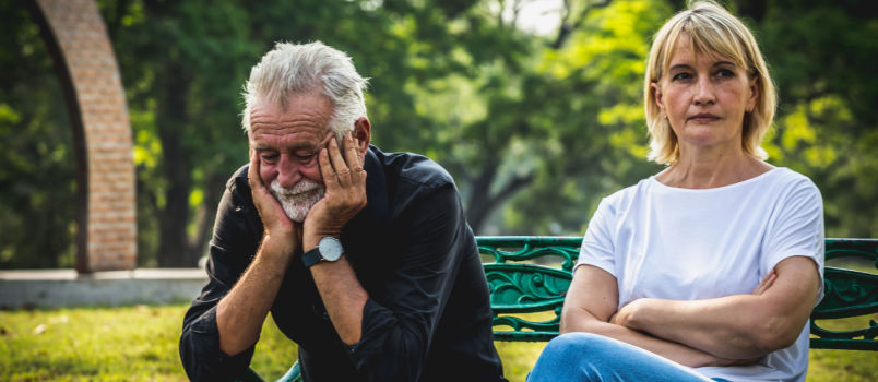 depressed senior old couple