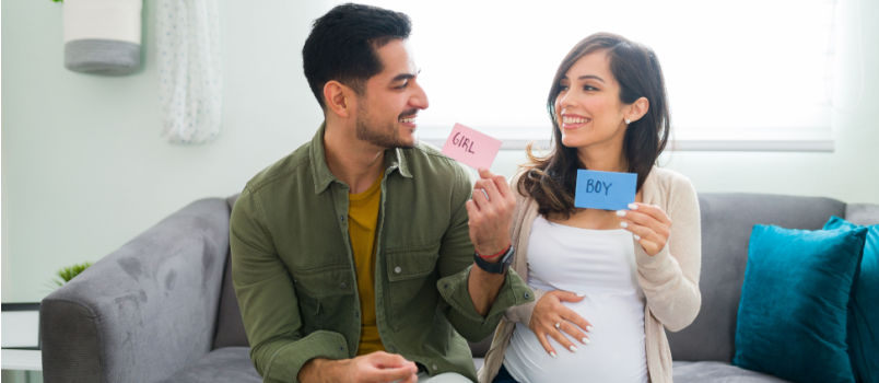 Excited happy pregnant couple