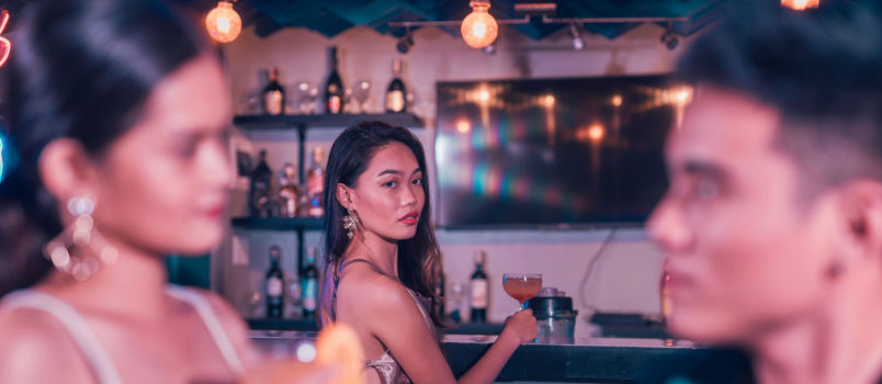 Single attractive woman spots her ex