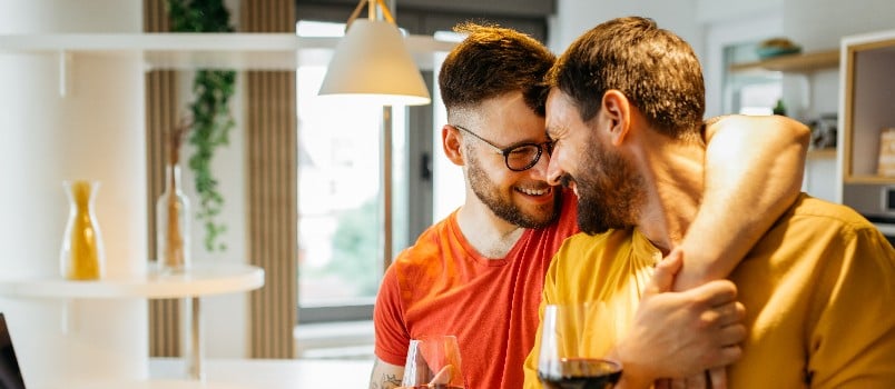 Gay couple hugging each other