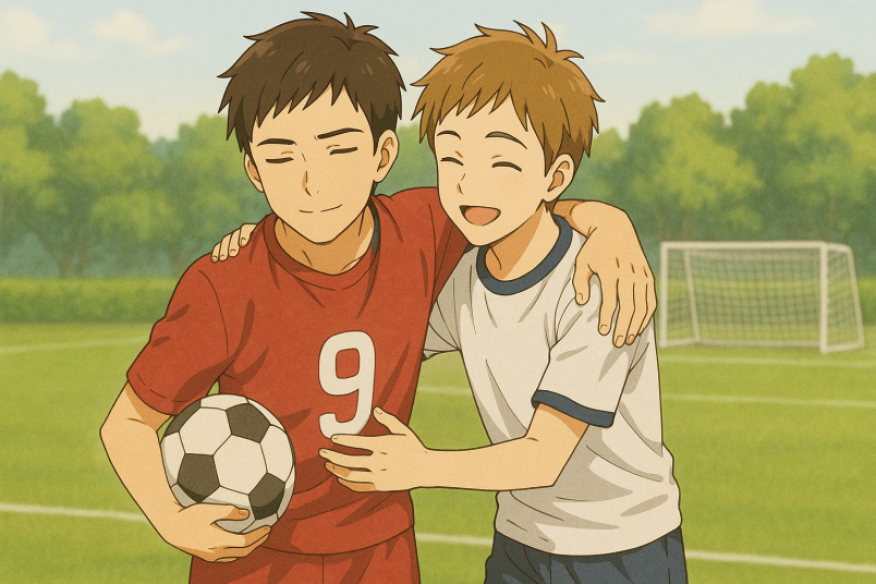 Guys hugging after winning football game