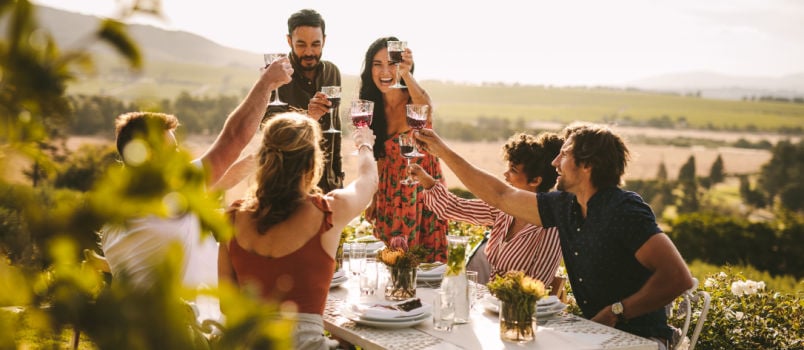 Big group of friends having party