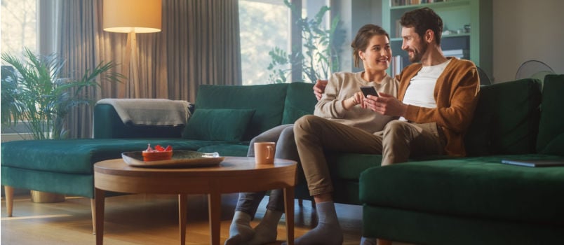 Couple using smart device