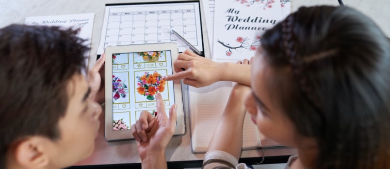 Couple planning wedding