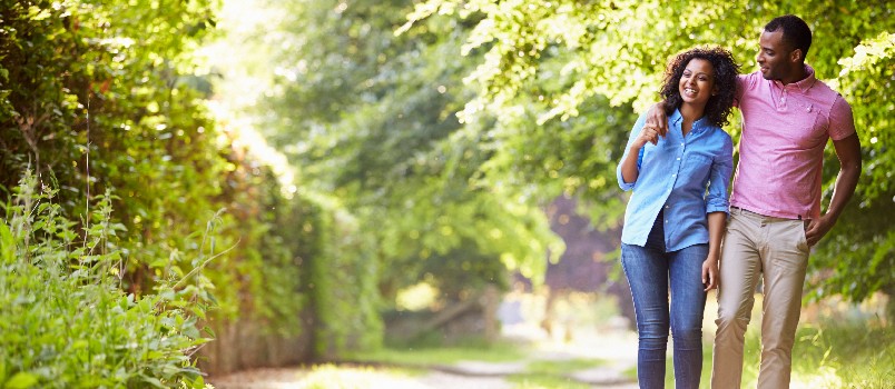 Couple walking through country side