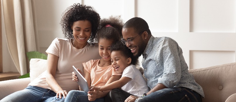 Happy family watching device