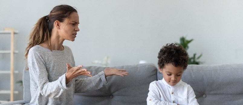 annoyed serious mom scolding lecturing stubborn