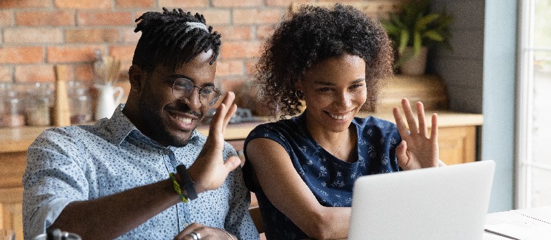 Couple doing online video call