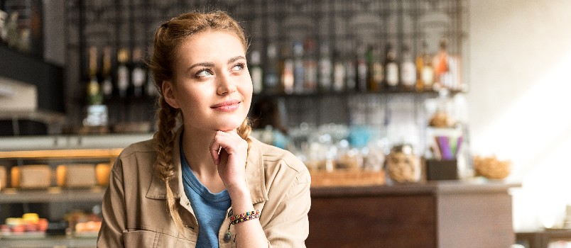 smiling girl thinking something