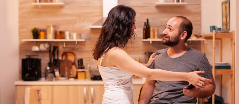 Jealous woman checking mans phone
