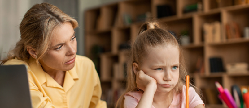 Strict mom scolding upset child