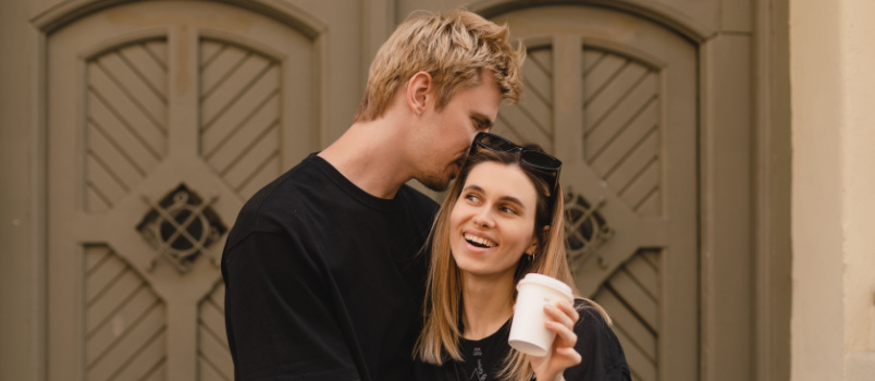 Romantic couple having fun in city