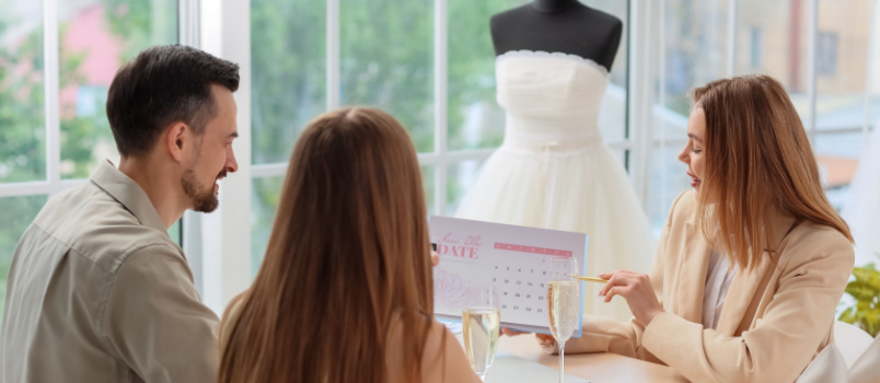 Couple meeting weeding planner