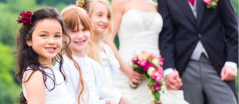 Wedding couple and flower with child