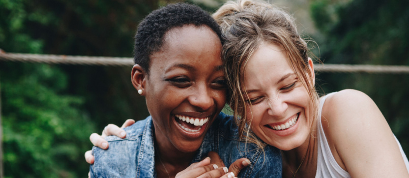 Happy friend holding each other