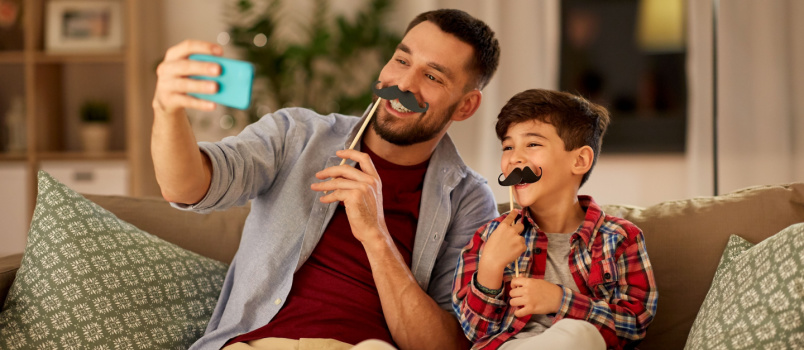 Happy father and son