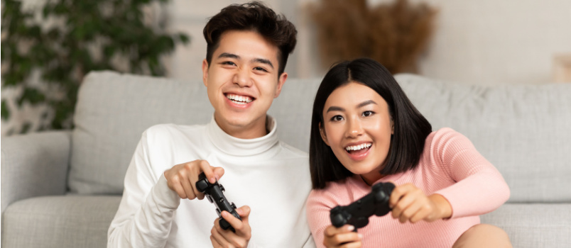 Couple playing video game