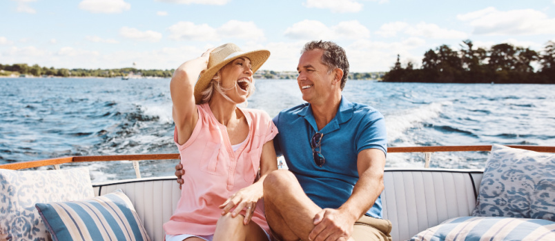 Happy couple enjoying on boat