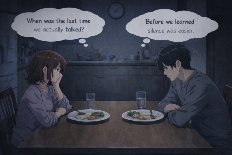 Dinner table, half-eaten food