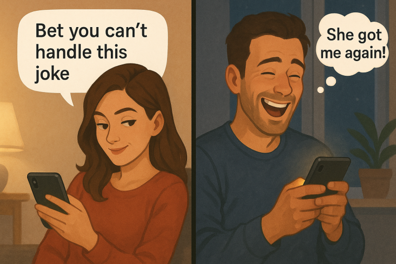 Girl making guy laugh
