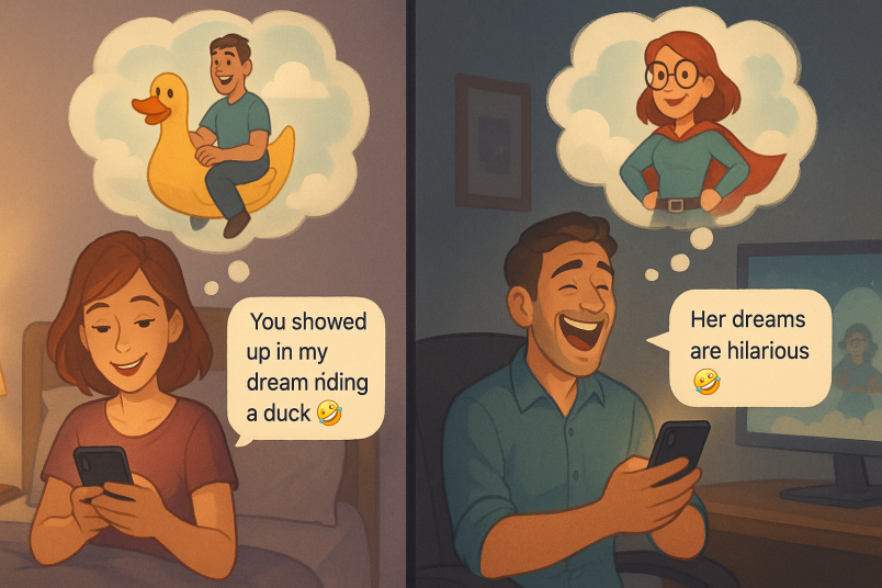 Guy imagining and laughing