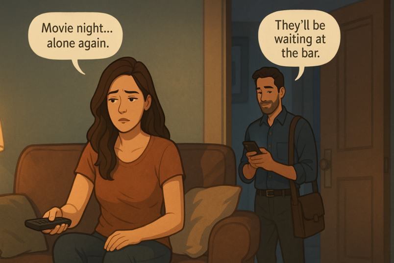 Lonely woman watching TV