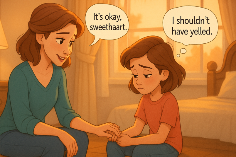 parents talking to child calmly