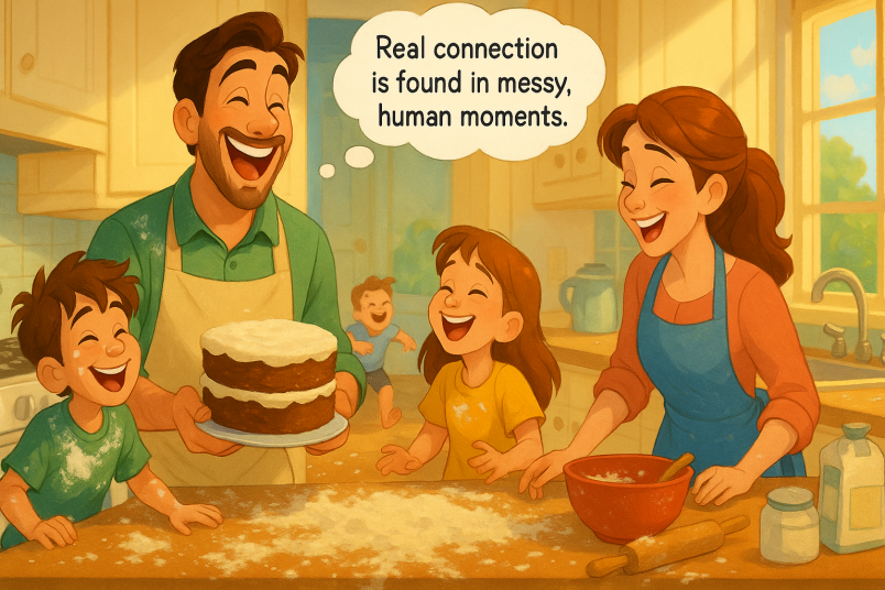 parents baking with kids and having fun