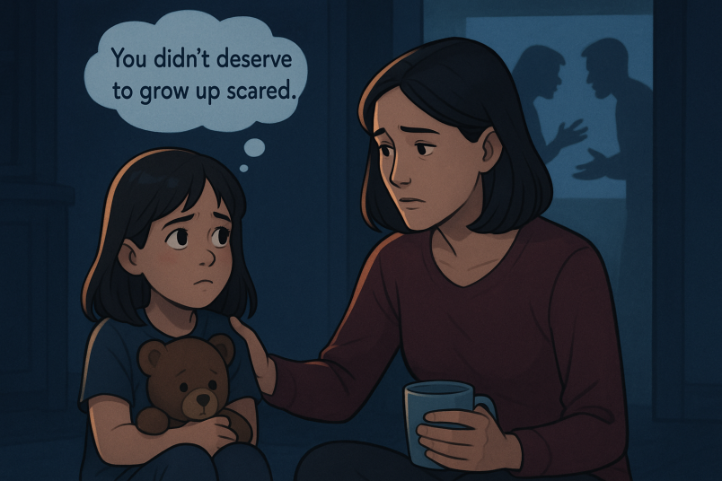 child comforted by adult self