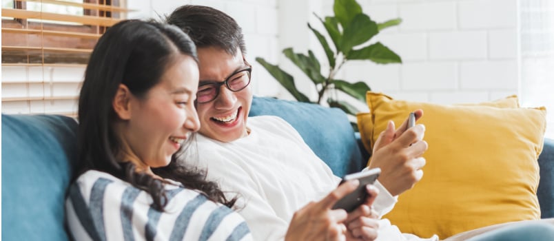 Young couple playing video game