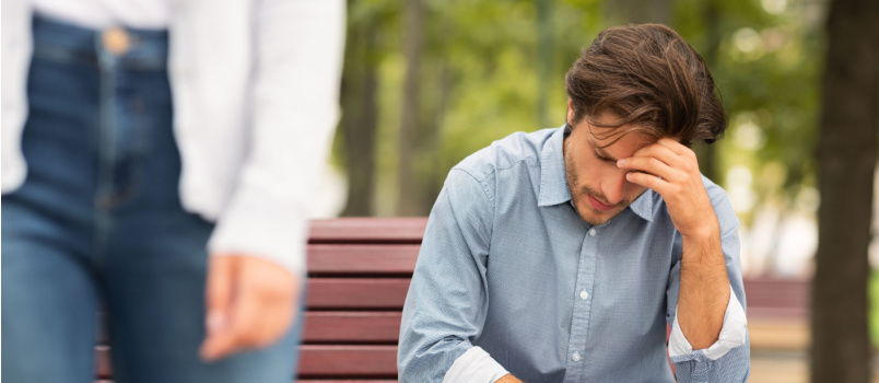 Break up concept girlfriend leaving sad boyfriend