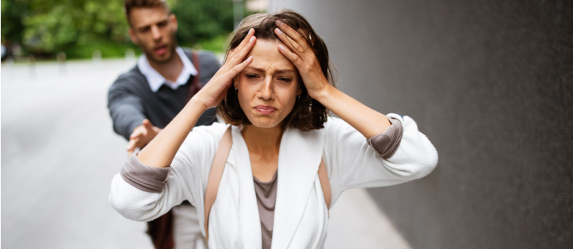 Breakup couple sad woman outside