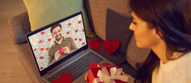 Young couple talking on video call