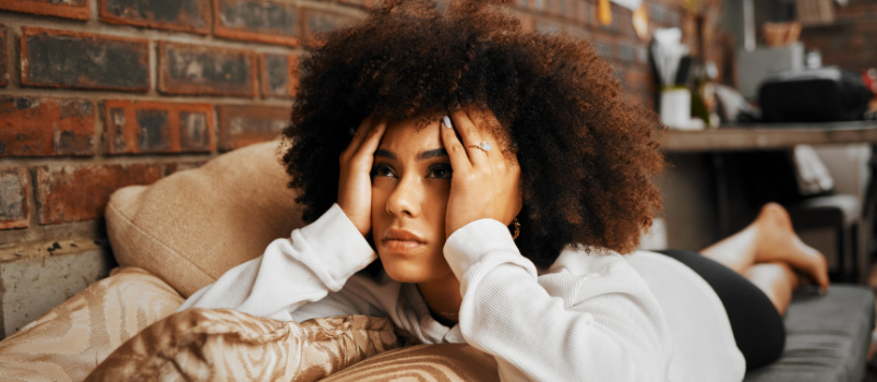 Front view of sad woman