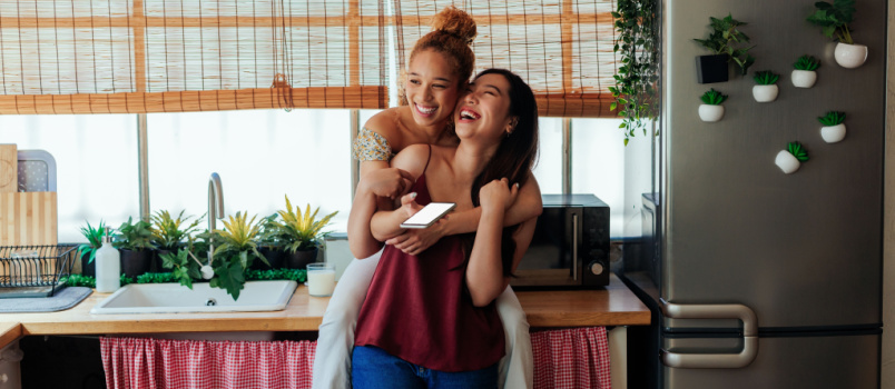 Lesbian couple hugging each other