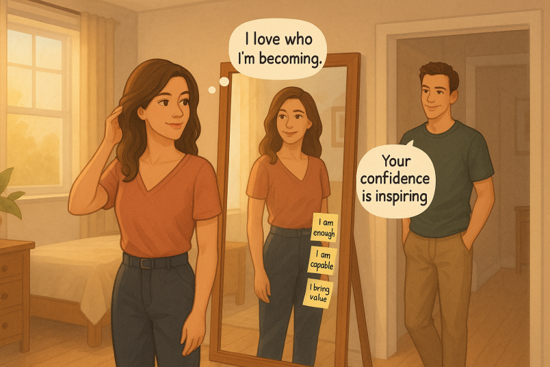 Confident woman in mirror