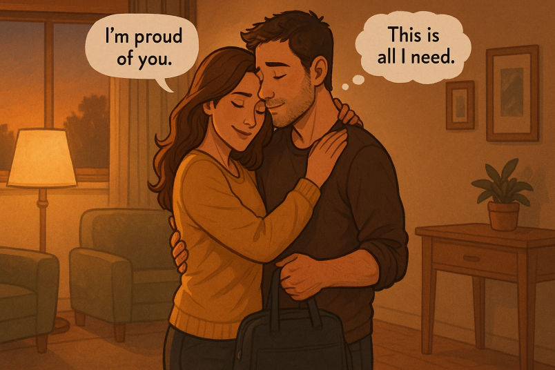 Couple hugging warmly