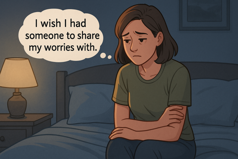 Lonely mother reflecting at night