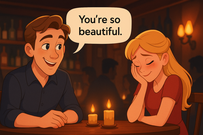 Man giving compliment to woman