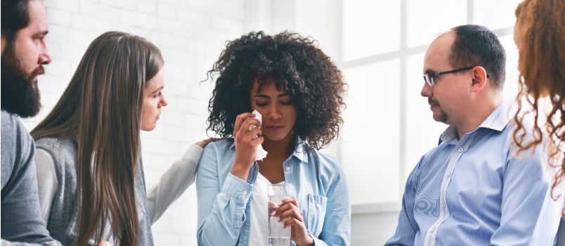 Victim diverse people showing empathy