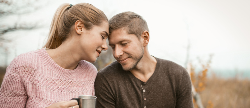 Couple in love touching forehead