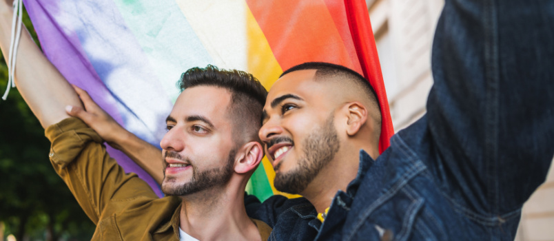 Gay couple embracing each other