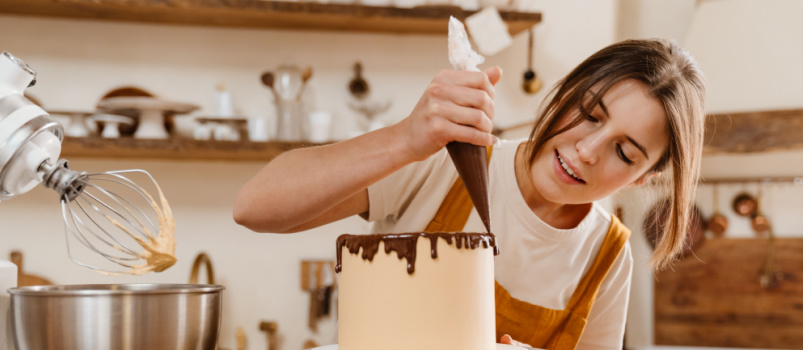 Woman baking cake