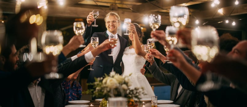 Couple celebrating wedding evening