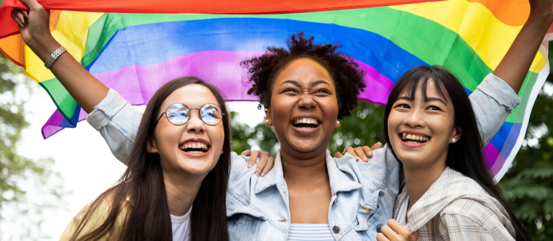 Young lesbian woman waiving