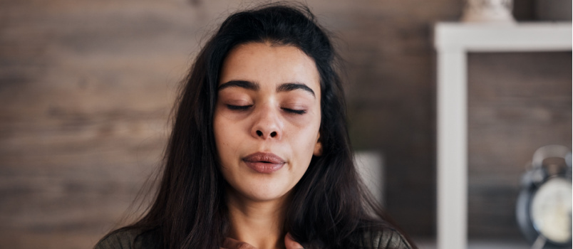 Sad depressed woman trying to be calm